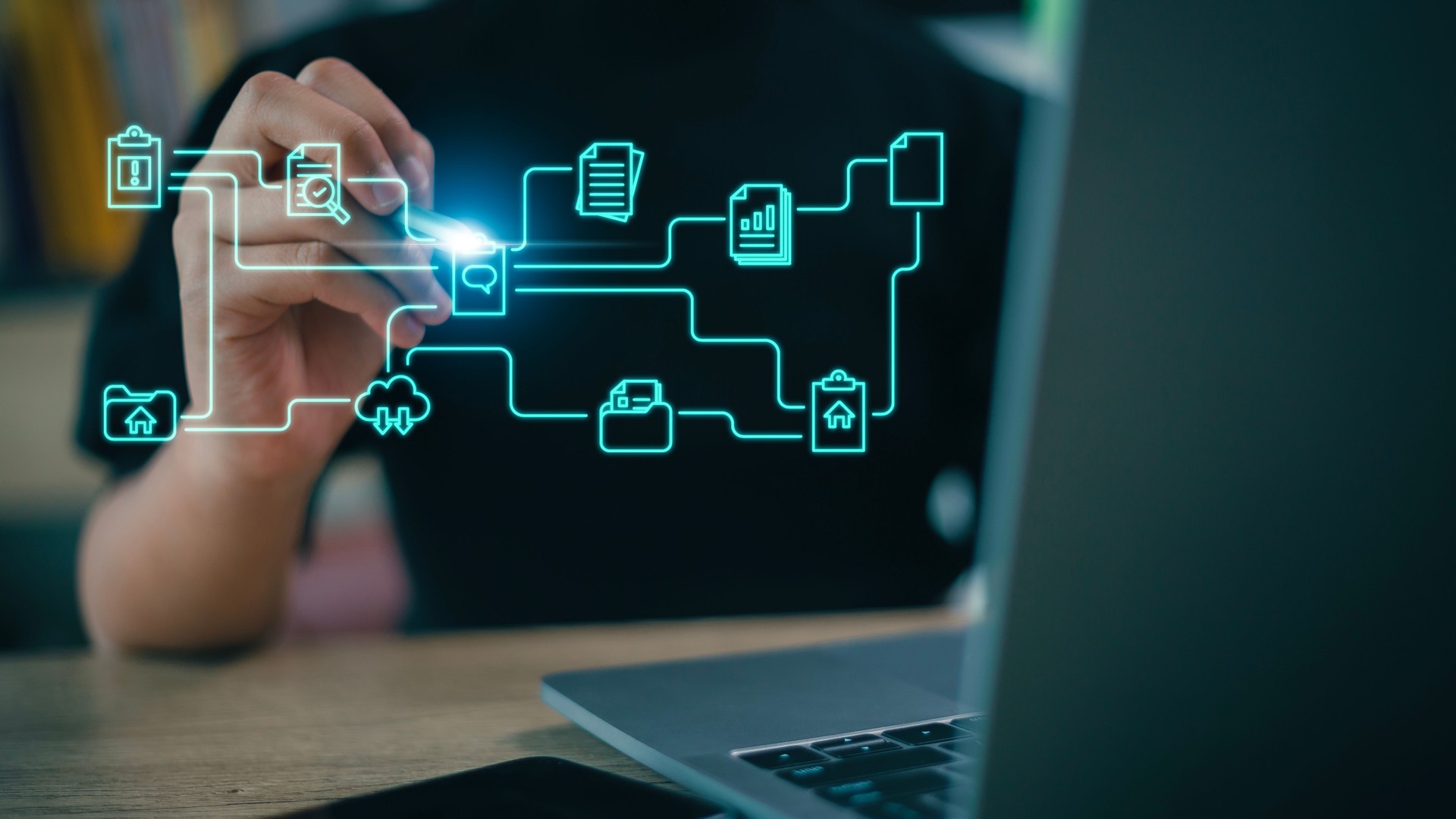 Document Management System DMS, online documentation database and process automation to efficiently manage files, knowledge and documentation in enterprise with ERP. Corporate business technology.
